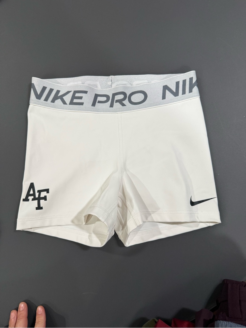 Nike Pro White Women's Bike Shorts with AF and Swoosh Logos